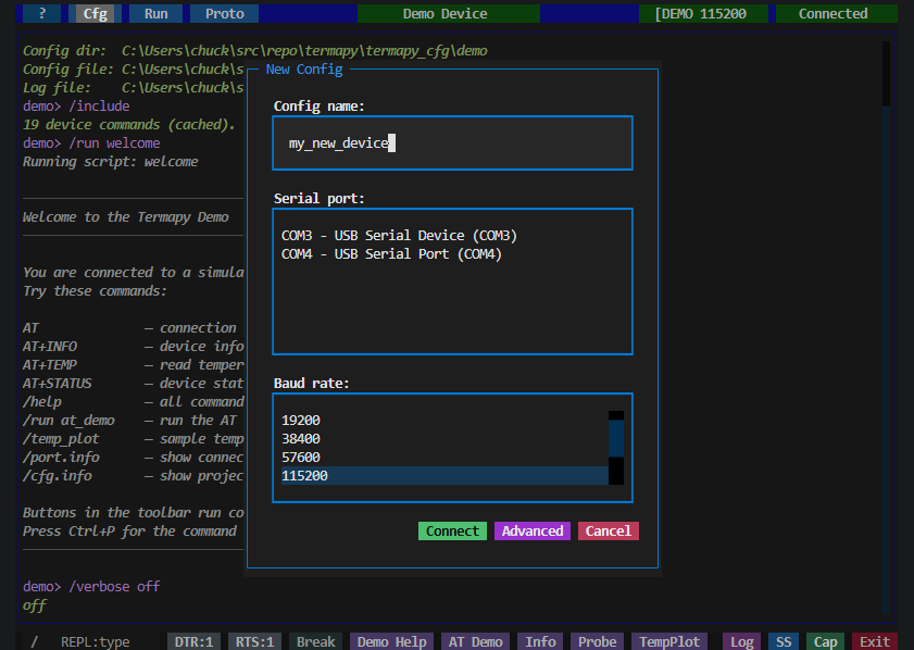 New config quick-setup dialog