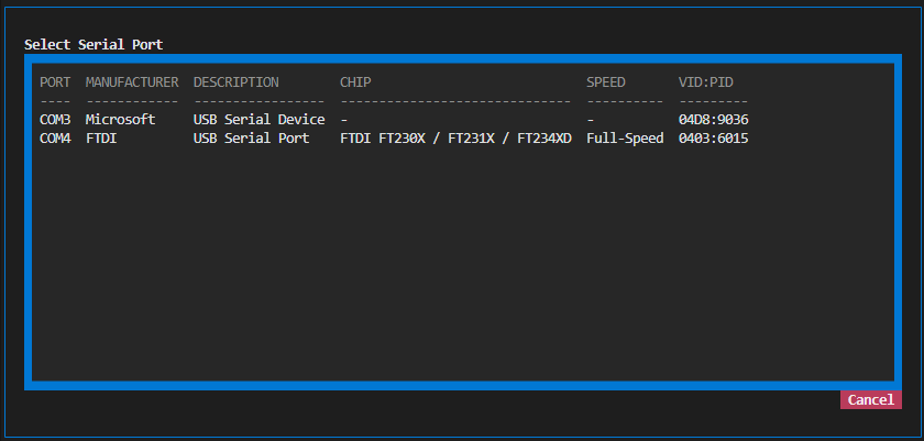 Port picker with chip info