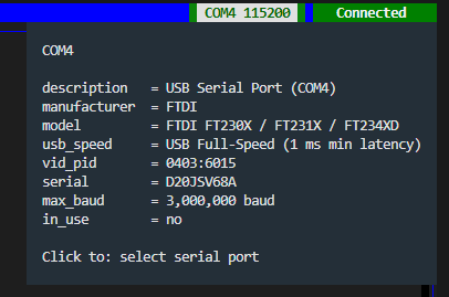 Port button tooltip with chip info